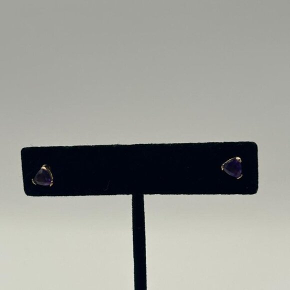Lab Created Amethyst Triangular Earrings on Gold Plated Sterling Silver - Picture 1 of 5